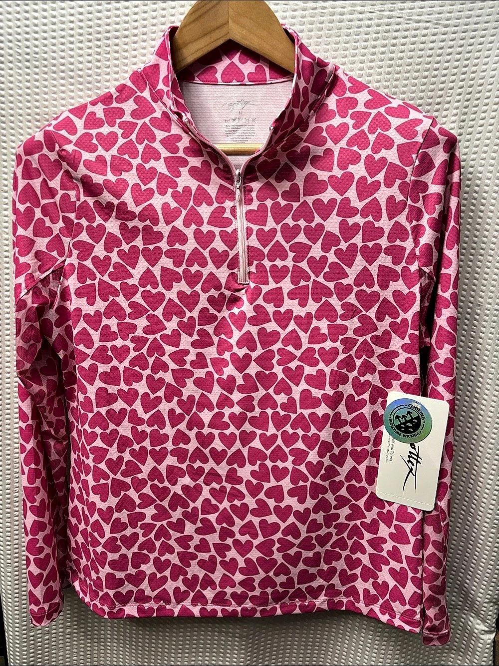 Gottex Heart Print Quarter-Zip Pullover Pink Medium NWT